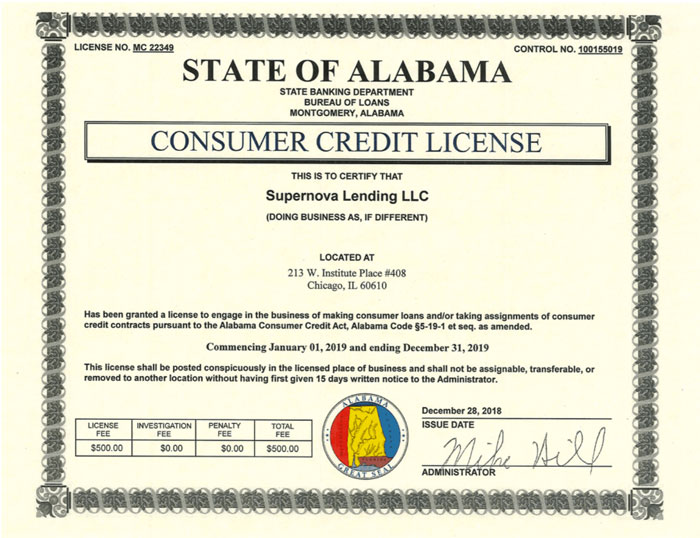 State of Alabama Consumer Credit License